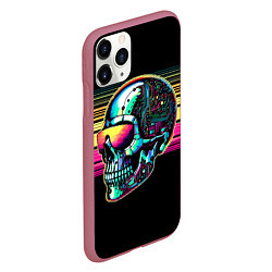 Чехол iPhone 11 Pro матовый Cyber skull - ai art fantasy, цвет: 3D-малиновый — фото 2