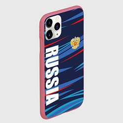 Чехол iPhone 11 Pro матовый Россия - blue stripes, цвет: 3D-малиновый — фото 2