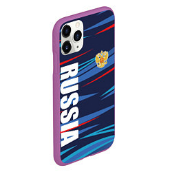 Чехол iPhone 11 Pro матовый Россия - blue stripes, цвет: 3D-фиолетовый — фото 2