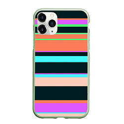 Чехол iPhone 11 Pro матовый Цветные разные полосы, цвет: 3D-салатовый