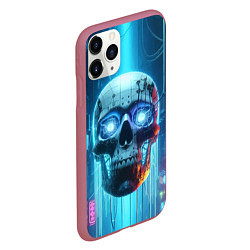 Чехол iPhone 11 Pro матовый Cyber skull - neon glow ai art, цвет: 3D-малиновый — фото 2