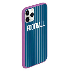 Чехол iPhone 11 Pro матовый Синий с белым полосатый узор с надписью футбол, цвет: 3D-фиолетовый — фото 2