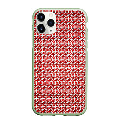 Чехол iPhone 11 Pro матовый Белые плюсики на красном фоне, цвет: 3D-салатовый