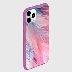 Чехол iPhone 11 Pro матовый Пастельно-голубые и розовые перья, цвет: 3D-фиолетовый — фото 2