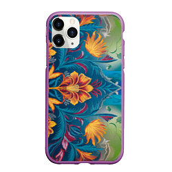 Чехол iPhone 11 Pro матовый Батик в традиционном индонезийском стиле, цвет: 3D-фиолетовый