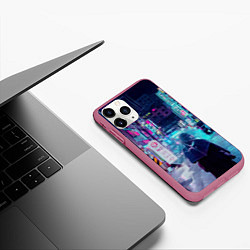 Чехол iPhone 11 Pro матовый Дождливый неоновый вечер в Японии, цвет: 3D-малиновый — фото 2