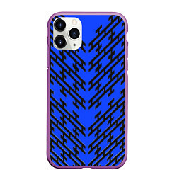 Чехол iPhone 11 Pro матовый Чёрные полосы на синем фоне, цвет: 3D-фиолетовый