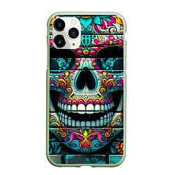 Чехол iPhone 11 Pro матовый Cool skull - graffiti ai art, цвет: 3D-салатовый