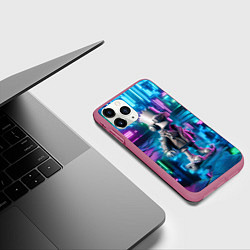 Чехол iPhone 11 Pro матовый Необычный Барт Симпсон в ночном неоновом городе, цвет: 3D-малиновый — фото 2