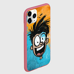 Чехол iPhone 11 Pro матовый Красочный человечек веселым лицом, цвет: 3D-малиновый — фото 2