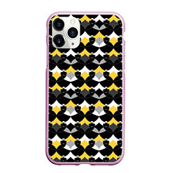 Чехол iPhone 11 Pro матовый Желто черный с белым геометрический узор, цвет: 3D-розовый