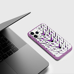 Чехол iPhone 11 Pro матовый Black and purple stripes on a white background, цвет: 3D-фиолетовый — фото 2