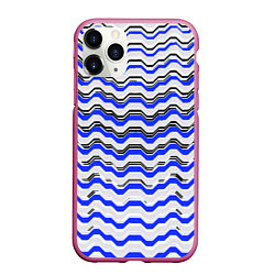 Чехол iPhone 11 Pro матовый Black and blue stripes on a white background