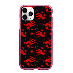 Чехол iPhone 11 Pro матовый Blood hands паттерн, цвет: 3D-малиновый