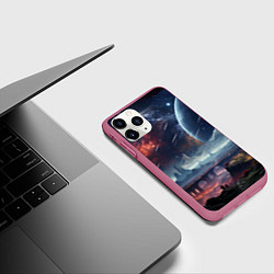 Чехол iPhone 11 Pro матовый Фантастическая планета внутри космоса, цвет: 3D-малиновый — фото 2