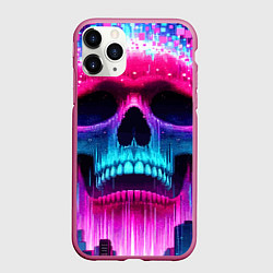 Чехол iPhone 11 Pro матовый Pixel skull blast brain - cyber city ai art, цвет: 3D-малиновый