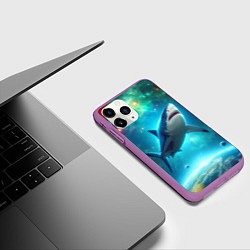 Чехол iPhone 11 Pro матовый Большая белая акула в космическом пространстве, цвет: 3D-фиолетовый — фото 2