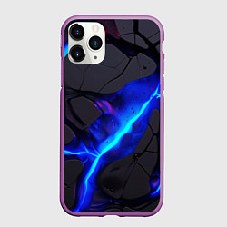 Чехол iPhone 11 Pro матовый Темный синий неон из разлома плит