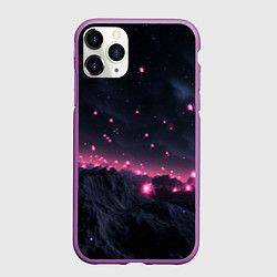 Чехол iPhone 11 Pro матовый Яркие пирамидки в космосе, цвет: 3D-фиолетовый