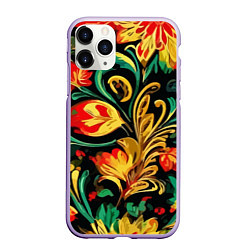 Чехол iPhone 11 Pro матовый Хохлома акварель, цвет: 3D-светло-сиреневый