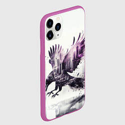 Чехол iPhone 11 Pro матовый Черный ворон и город, цвет: 3D-фиолетовый — фото 2