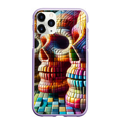 Чехол iPhone 11 Pro матовый Три черепа - авангард нейросеть, цвет: 3D-светло-сиреневый