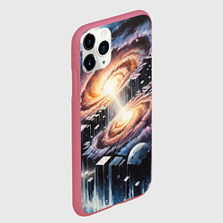Чехол iPhone 11 Pro матовый Слияние двух галактик - неоновое свечение, цвет: 3D-малиновый — фото 2