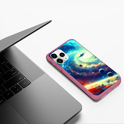 Чехол iPhone 11 Pro матовый Полёт к далёкой галактике - нейросеть, цвет: 3D-малиновый — фото 2