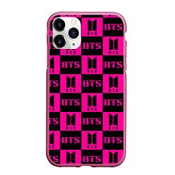 Чехол iPhone 11 Pro матовый BTS pattern pink logo, цвет: 3D-малиновый