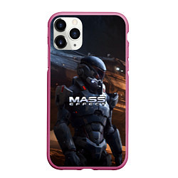 Чехол iPhone 11 Pro матовый Mass Effect game space, цвет: 3D-малиновый