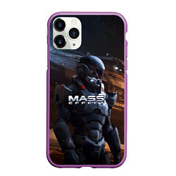 Чехол iPhone 11 Pro матовый Mass Effect game space, цвет: 3D-фиолетовый