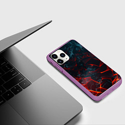 Чехол iPhone 11 Pro матовый Темная абстракция с разломом красных плит, цвет: 3D-фиолетовый — фото 2
