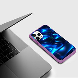 Чехол iPhone 11 Pro матовый Синие абстрактные неоновые плиты, цвет: 3D-фиолетовый — фото 2