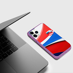 Чехол iPhone 11 Pro матовый Герб России на абстрактном фоне в цветах России, цвет: 3D-фиолетовый — фото 2