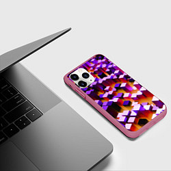 Чехол iPhone 11 Pro матовый Фиолетовые блоки в оранжевом тумане, цвет: 3D-малиновый — фото 2