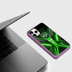 Чехол iPhone 11 Pro матовый Кибернетически-патриотический костюм с Гербом Росс, цвет: 3D-фиолетовый — фото 2