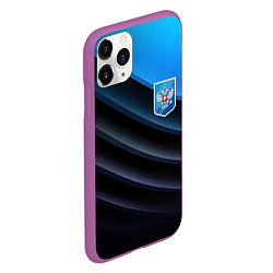 Чехол iPhone 11 Pro матовый Герб России и черно-синяя абстракция, цвет: 3D-фиолетовый — фото 2