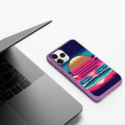 Чехол iPhone 11 Pro матовый Закат на пляже vaporwave, цвет: 3D-фиолетовый — фото 2