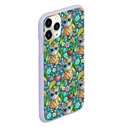 Чехол iPhone 11 Pro матовый Коты и летний вайб паттерн, цвет: 3D-светло-сиреневый — фото 2