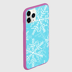 Чехол iPhone 11 Pro матовый Снежинки на голубом фоне, цвет: 3D-фиолетовый — фото 2