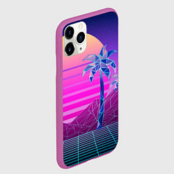 Чехол iPhone 11 Pro матовый Vaporwave неоновые горы и пальмы, цвет: 3D-фиолетовый — фото 2