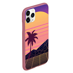 Чехол iPhone 11 Pro матовый Vaporwave геометрические горы и силуэты пальм, цвет: 3D-малиновый — фото 2