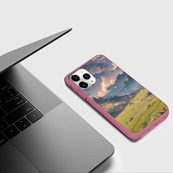 Чехол iPhone 11 Pro матовый Зелёное поле и небо - аниме, цвет: 3D-малиновый — фото 2