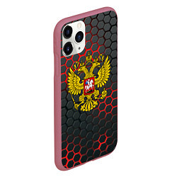 Чехол iPhone 11 Pro матовый Герб РФ соты броня, цвет: 3D-малиновый — фото 2