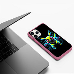 Чехол iPhone 11 Pro матовый Pikachu and skeletons - neon glow ai art, цвет: 3D-малиновый — фото 2