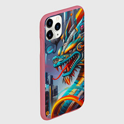 Чехол iPhone 11 Pro матовый Фантастическая композиция с драконом - нейросеть, цвет: 3D-малиновый — фото 2