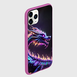 Чехол iPhone 11 Pro матовый Неоновый сиреневый дракон на черном фоне, цвет: 3D-фиолетовый — фото 2
