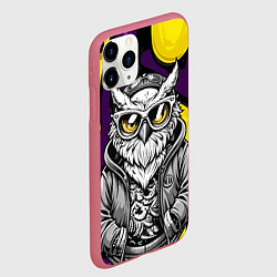 Чехол iPhone 11 Pro матовый Модная сова фиолетово-желтый фон, цвет: 3D-малиновый — фото 2