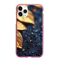 Чехол iPhone 11 Pro матовый Золотые листья на темном фоне, цвет: 3D-малиновый