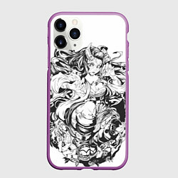Чехол iPhone 11 Pro матовый Клинок рассекающий демонов Незуко чб, цвет: 3D-фиолетовый